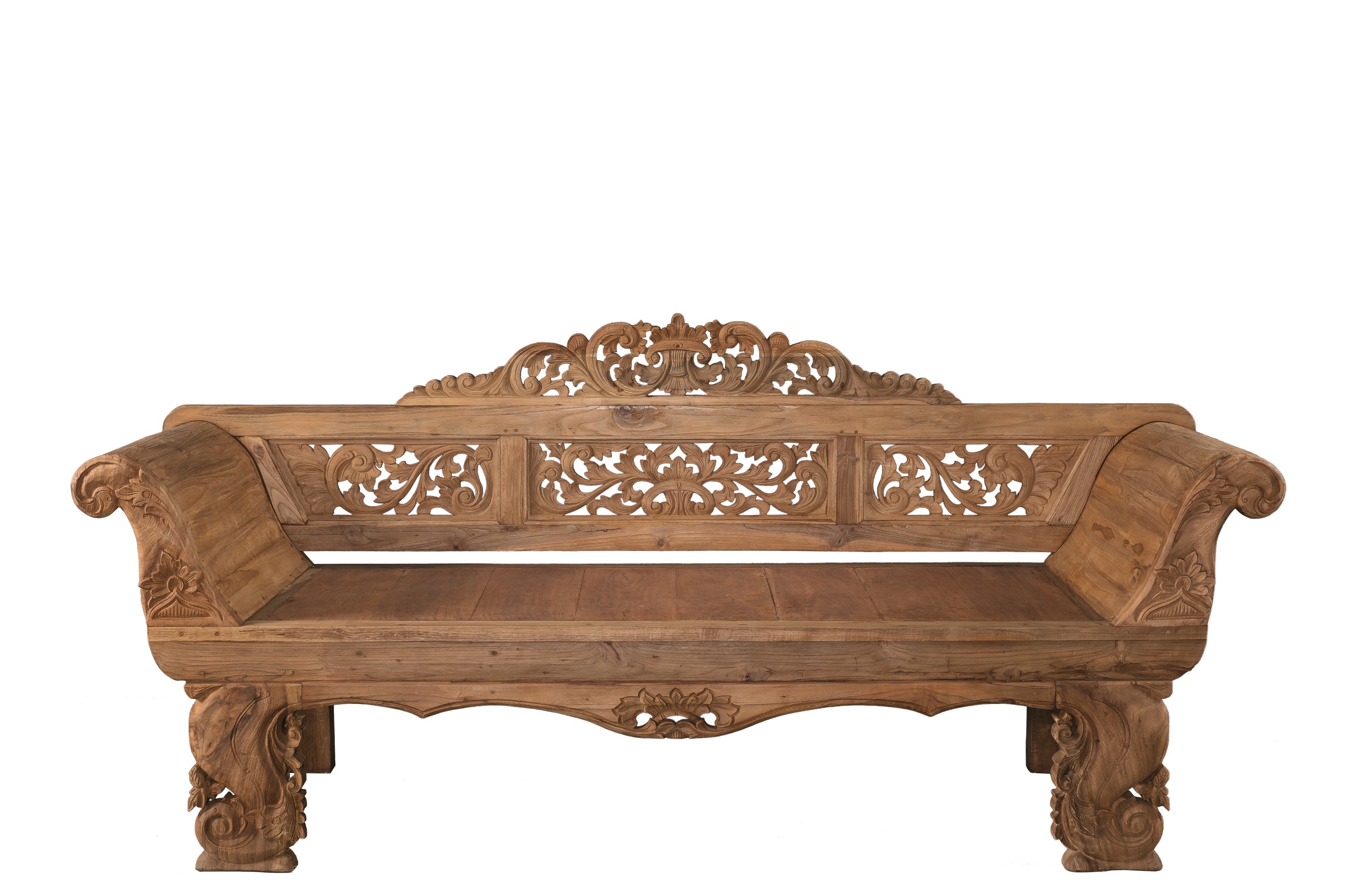 Ornate Handcarved Wooden Bench
