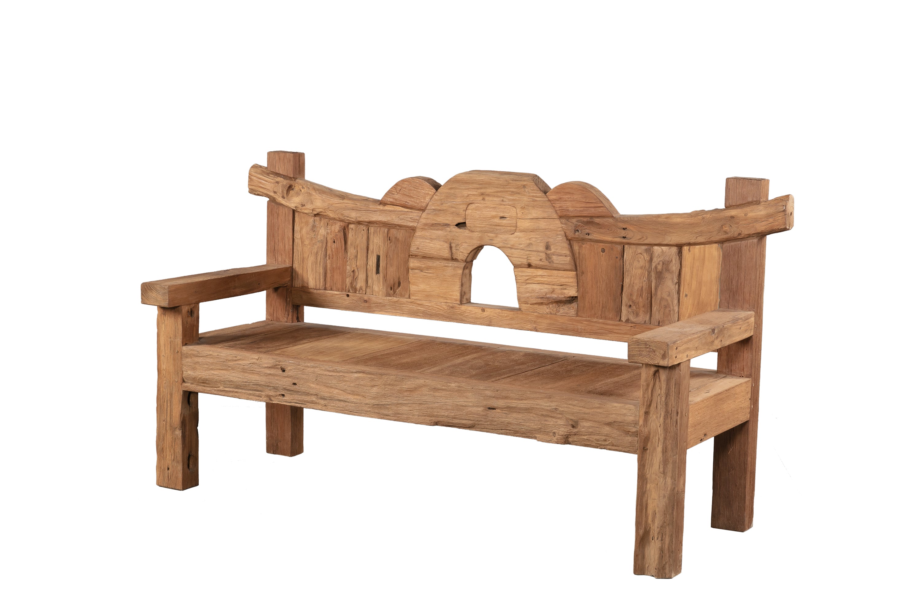 Rustic Wooden Backrest Bench