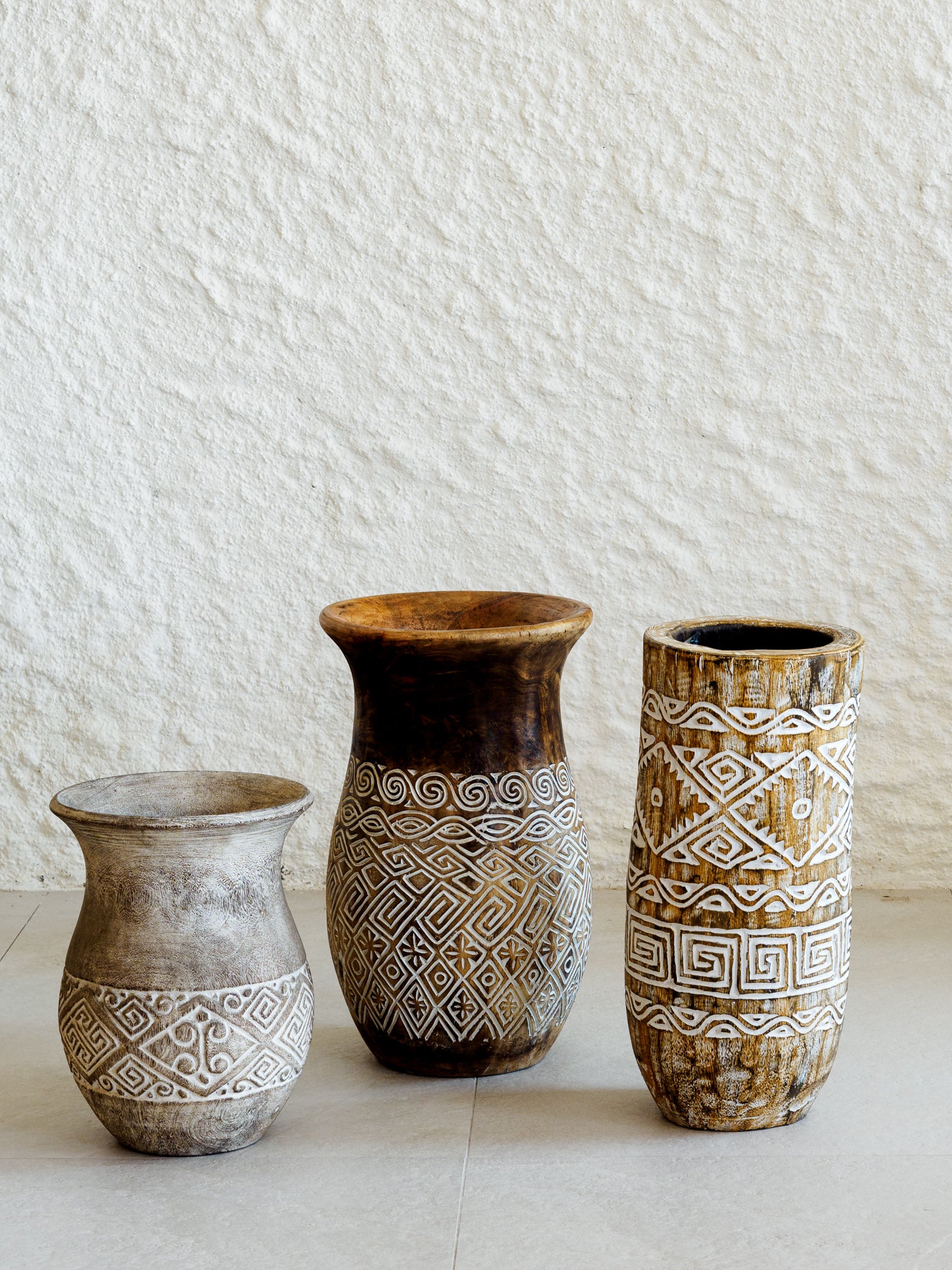 Handcrafted Tribal Pattern Vase Set