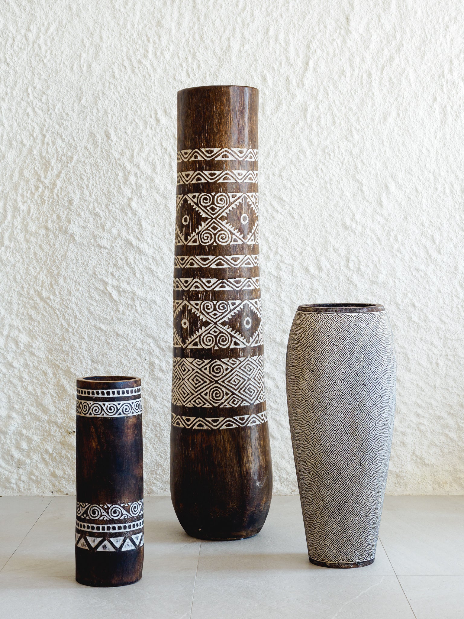 Carved Ethnic Tall Floor Vase Collection